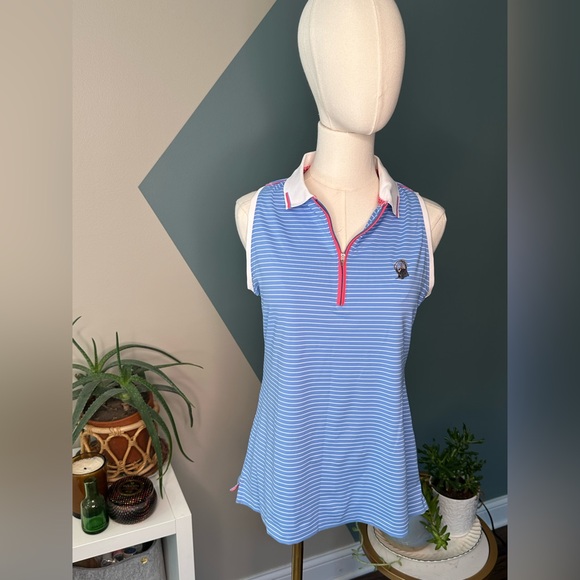 Peter Millar Women’s Sleeveless Golf Polo Shirt S Blue White Stripe UPF 50+ - Picture 2 of 14
